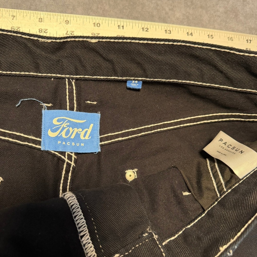 PacSun x Ford Motor Company Mens Black Double Knee Carpenter Pants Stars Size 34 - Picture 4 of 8